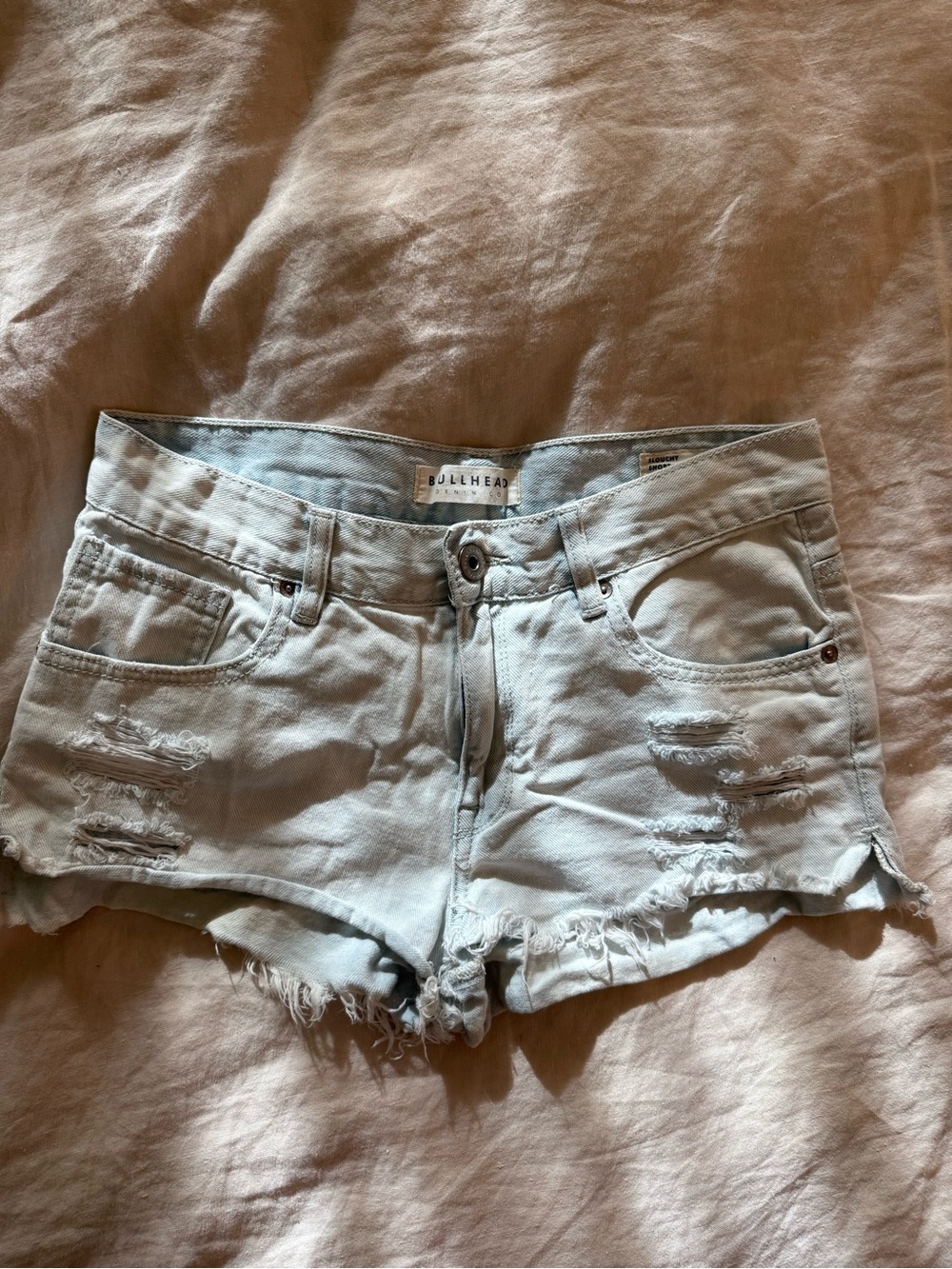 Bullhead Light Wash Distressed Denim Shorts - Women